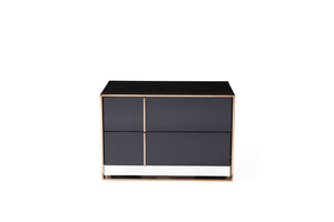 VIG Furniture Cartier Black Velvet Queen Bed Set With Rose Gold Trim, High-Gloss Frame & 2-Drawer Nightstands VGVCBD-A002-BLK-BED-2NS-SET-Q