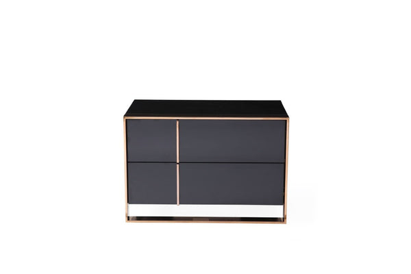 VIG Furniture Cartier Black Velvet Queen Bed Set With Rose Gold Trim, High-Gloss Frame & 2-Drawer Nightstands VGVCBD-A002-BLK-BED-2NS-SET-Q