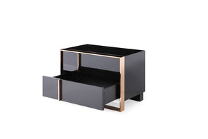 VIG Furniture Cartier Black Velvet Queen Bed Set With Rose Gold Trim, High-Gloss Frame & 2-Drawer Nightstands VGVCBD-A002-BLK-BED-2NS-SET-Q