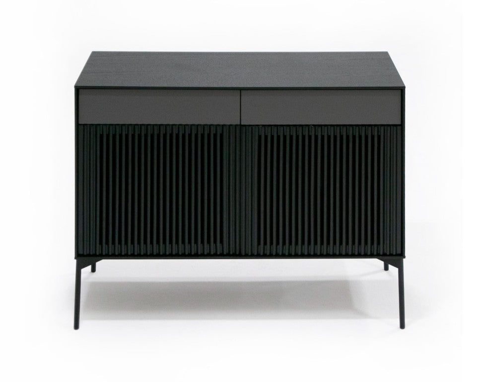 VIG Furniture Casper Mid-Century Black Oak Buffet Console With Slatted Veneer, Industrial Metal Legs, Storage (43"W) VGDW-J9696-BLK