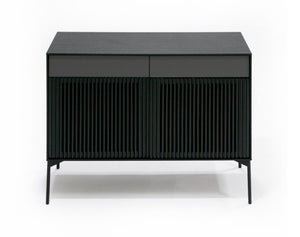 VIG Furniture Casper Mid-Century Black Oak Buffet Console With Slatted Veneer, Industrial Metal Legs, Storage (43"W) VGDW-J9696-BLK
