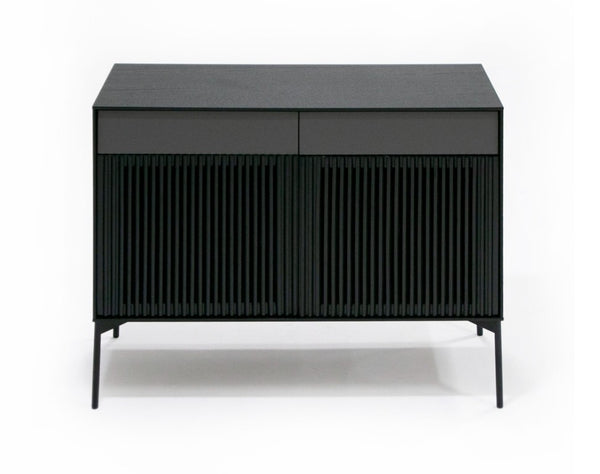 VIG Furniture Casper Mid-Century Black Oak Buffet Console With Slatted Veneer, Industrial Metal Legs, Storage (43"W) VGDW-J9696-BLK