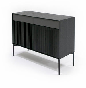 VIG Furniture Casper Mid-Century Black Oak Buffet Console With Slatted Veneer, Industrial Metal Legs, Storage (43"W) VGDW-J9696-BLK
