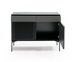 VIG Furniture Casper Mid-Century Black Oak Buffet Console With Slatted Veneer, Industrial Metal Legs, Storage (43"W) VGDW-J9696-BLK