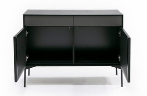 VIG Furniture Casper Mid-Century Black Oak Buffet Console With Slatted Veneer, Industrial Metal Legs, Storage (43"W) VGDW-J9696-BLK
