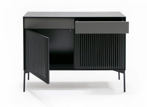 VIG Furniture Casper Mid-Century Black Oak Buffet Console With Slatted Veneer, Industrial Metal Legs, Storage (43"W) VGDW-J9696-BLK