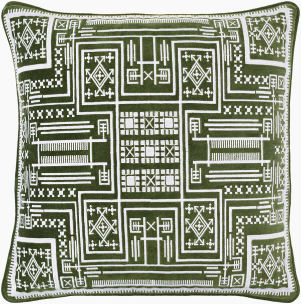 Surya Camaxtli 18"X18" Global Style Accent Pillow – Vibrant Cotton Decor For A Stunning Living Space! Medium Green Cotton,Cotton Cax001-1818d