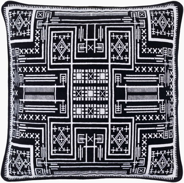 Surya Camaxtli 18"X18" Global Style Accent Pillow – Vibrant Cotton Decor For A Stunning Living Space! Black Cotton,Cotton Cax002-1818