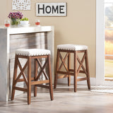 Christopher Knight Home® - Noble House - Greely Contemporary Farmhouse Upholstered Fabric Barstools - Set of 2