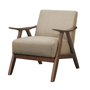 English Elm Fabric Upholstered Mid-century Accent Chair Curved Wooden Arms Angled Tapered Legs Brown B056P416784
