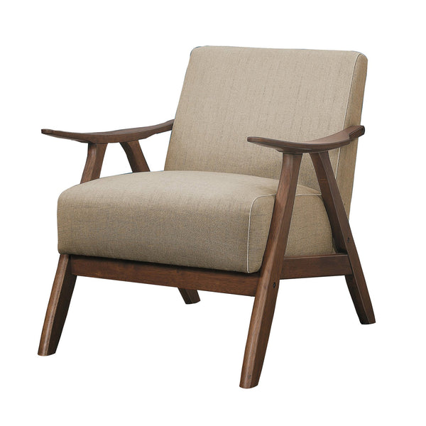 English Elm Fabric Upholstered Mid-century Accent Chair Curved Wooden Arms Angled Tapered Legs Brown B056P416784