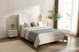 English Elm Harper Upholstered California King Bed With 54" Tall Headboard, Ivory Boucle, Easy Assembly & No Box Spring B083P358494