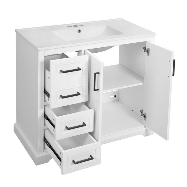 English Elm 36" Modern Bathroom Vanity with Ceramic Sink, Soft-Close Doors, 3 Drawers & Ample Storage for Small Baths White N729P280194K