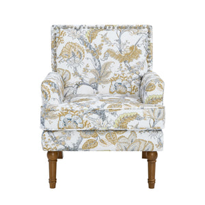 English Elm Accent Slipper Chair Botanical Tapestry Upholstery Nailhead Trim Solid Wood Legs Farmhouse Earthy Yellow W5568P445701
