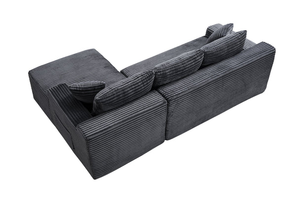 English Elm 94.5" Jumbo Corduroy Cloud Sectional Deep Seat L-shape Couch for Living Room W5515P479905