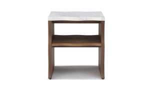 English Elm 2ps, Sculptural Faux Marble End Tables with Open Shelf for Modern Living Rooms Walnut Brown W2664S00073