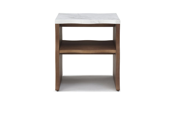 English Elm 2ps, Sculptural Faux Marble End Tables with Open Shelf for Modern Living Rooms Walnut Brown W2664S00073