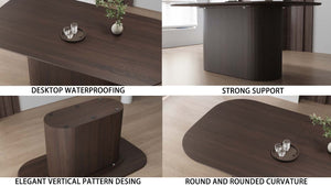 English Elm 63" Modern Brown Mdf Dining Table Set With 4 Pu Leather Chairs & Silver Legs – Stylish & Durable! W2189S00673