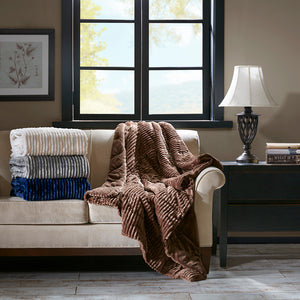 JLA Home Madison Park - Oversized Plush Down Alternative Throw for Luxurious Warmth — Ribbed Face, Box Quilted, Machine-Washable Comfort Ivory BASI50-0429