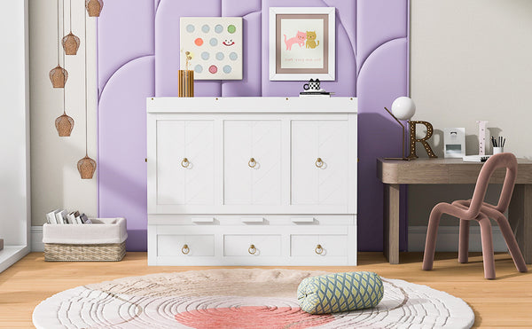 English Elm Queen Murphy Wall Bed with Pull Out Storage Drawer and Built in Usb Charging White LP000428AAK