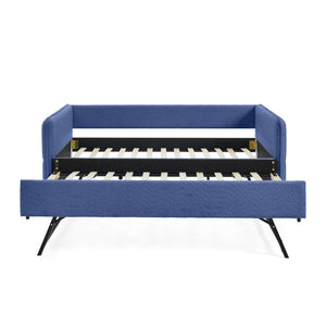 English Elm Daybed Boucle Upholstered Tufted Twin Trundle Sofa for Guest Bedroom Studio Lounge Blue W1413S00173