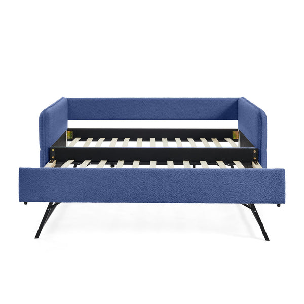 English Elm Daybed Boucle Upholstered Tufted Twin Trundle Sofa for Guest Bedroom Studio Lounge Blue W1413S00173