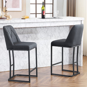 English Elm Set Of 2 Modern Upholstered Bar Stools With Button-Tufted High Back For Kitchen Or Dining Room Comfort W1901P225272-GIGA