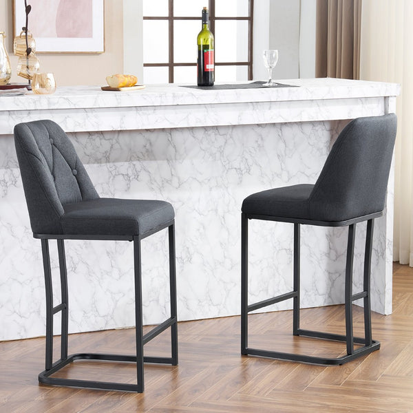 English Elm Set Of 2 Modern Upholstered Bar Stools With Button-Tufted High Back For Kitchen Or Dining Room Comfort W1901P225272-GIGA