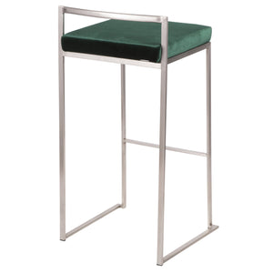 English Elm Fuji Stackable Barstool Set Of 2 In Stainless Steel With Luxurious Green Velvet Cushions For Modern Spaces B202P222171