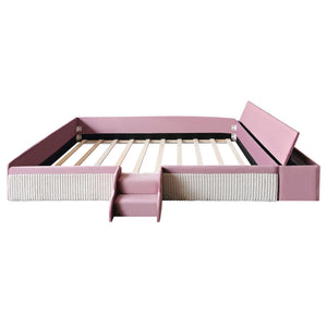 English Elm Queen Velvet Daybed with Built-in Stairs Gas Lift Storage and Padded Safety Rails Pink+White SF000203AAH