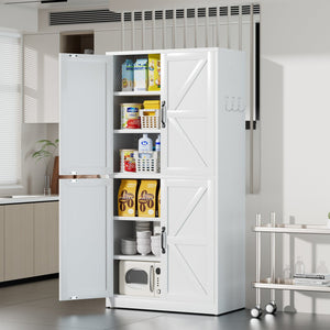 English Elm White Powder-coated Steel Pantry Cabinet with Adjustable Shelves for Kitchen or Bath T2398P413027