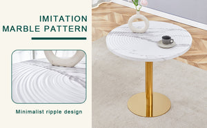 English Elm Table Set: 31.5-Inch Elegant White Marble Round Dining Table With 4 Black Pu Chairs For Chic Dining W1151S02497-GIGA