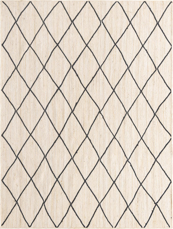 Unique Loom Braided Jute Trellis Hand Braided Solid Rug Ivory and Black, Black 8' 0" x 11' 0"