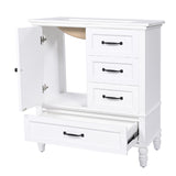 English Elm 30" Bathroom Vanity With Sink, Bathroom Cabinet With A Door, Three Drawers, Solid Wood Legs & Mdf Board, Adiustable Foot Pads, White