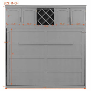 English Elm Queen Murphy Wall Bed with Storage Cabinets and Wine Rack for Small Space Living Gray LP000879AAE-1