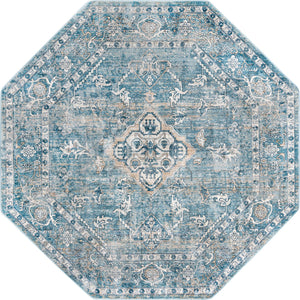 Unique Loom Newport Ochre Machine Made Border Rug Blue, Light Brown/Light Blue 7' 1" x 7' 1"