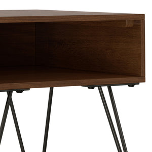 English Elm Hunter Handcrafted Solid Wood Veneer End Table with Open Storage and Industrial Hairpin Legs Walnut B136P203438