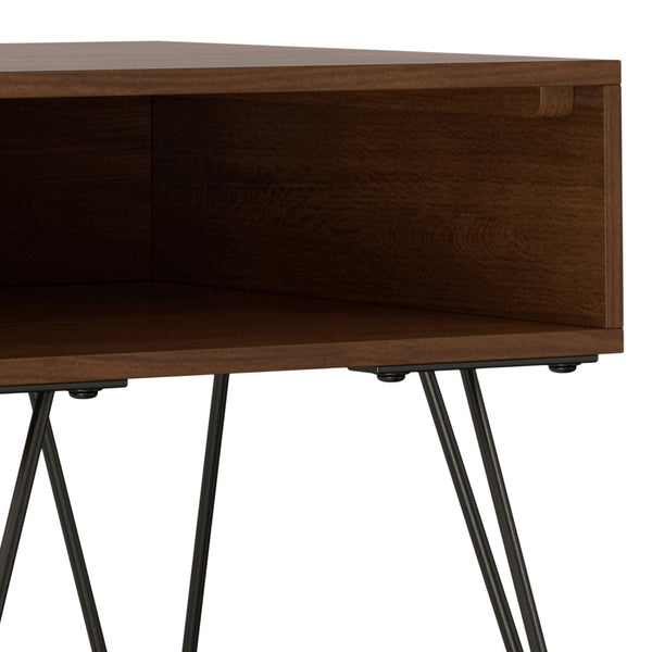 English Elm Hunter Handcrafted Solid Wood Veneer End Table with Open Storage and Industrial Hairpin Legs Walnut B136P203438