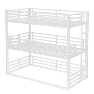 English Elm Twin Xl Triple Bunk Bed - Heavy-Duty Metal Frame With Safety Guardrails & Noise-Reduced Design, White W1580S00165-GIGA