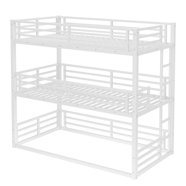 English Elm Twin Xl Triple Bunk Bed - Heavy-Duty Metal Frame With Safety Guardrails & Noise-Reduced Design, White W1580S00165-GIGA