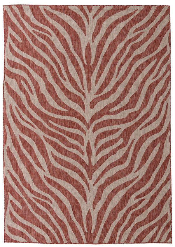 Unique Loom Outdoor Safari Tsavo Machine Made Animal Print Rug Rust Red, Ivory/Gray 7' 10" x 11' 0"