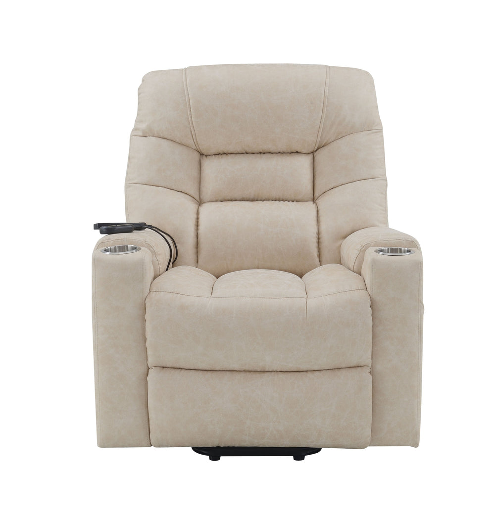 English Elm Nairi Ivory Faux Leather Power Recliner with Lift, Heat & Massage, Cup Holders, Pocket Coil Support B2726P245481