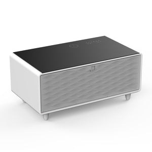 English Elm Modern Smart Coffee Table with Fridge Wireless Charging Bluetooth Speaker Rgb Ambiance W1172P476246