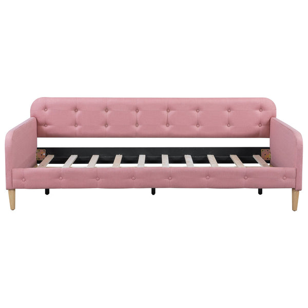 English Elm Twin Upholstered Daybed with Pine Frame and Linen Fabric, Button-Tufted High Sideboard, 79" L Pink N709P266225H