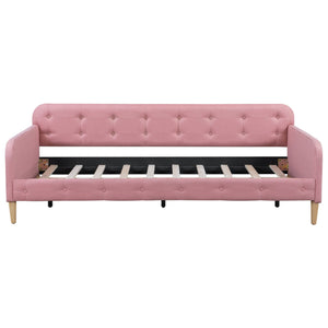 English Elm Twin Linen Upholstered Daybed Button Tufted Sofa Bed for Guest or Bedroom Pink N750P266225H