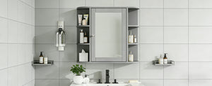 English Elm Bathroom Wall Cabinet with Mirror Door Open Shelving and Adjustable Interior Storage Gray N817P375228G
