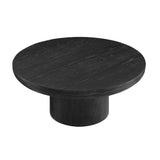 English Elm 35.98Inch Round Coffee Table With Cylindrical Leg,Wood Veneer Tabletop Table,Rounded Sofa Side Table For Living Room Office,Black