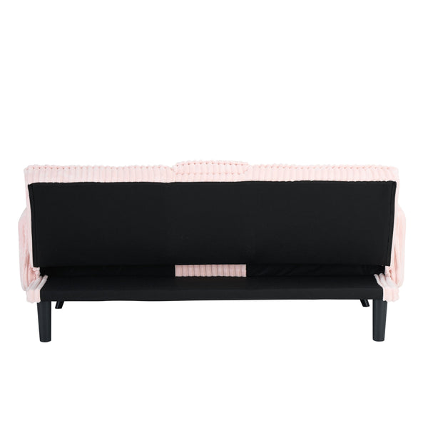 English Elm Minimalist Corduroy Sofa with Adjustable 3-Angle Recline, Dual Cup Holders, Solid Wood Frame Pink W1658P251971