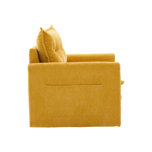 English Elm UNITED Swivel Barrel Chair with Chenille Upholstery, 360° Smooth Rotation, Padded Arm Comfort and Side Pockets for Living Room Relaxation Mustard yellow W1568P290085