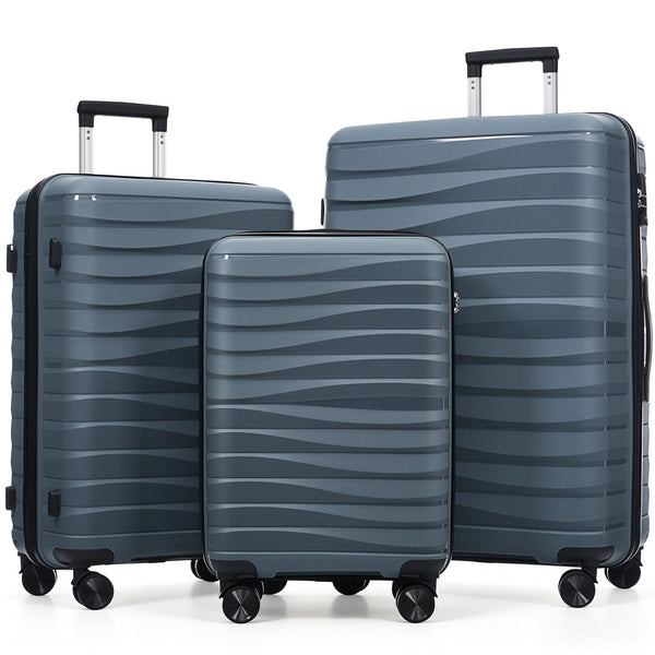 English Elm Premium Polypropylene Hard Shell Luggage Set Three Piece with Tsa Locks Spinner Wheels Grey-Blue N726P460073C